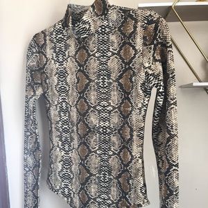 Long sleeve, moc neck, snake print bodysuit